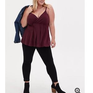 ❣BURGUNDY PURPLE STUDIO KNIT SURPLICE BABYDOLL CAM